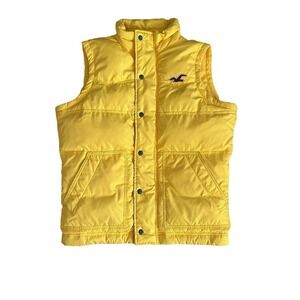 Hollister Redondo Mens Down Puffer Vest Quilted‎ Yellow Full Zip Logo Y2K Medium